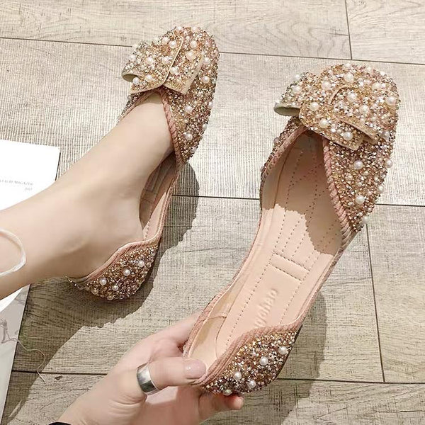 Crystals Pearl Butterfly-knot Women Flats【50%OFF】