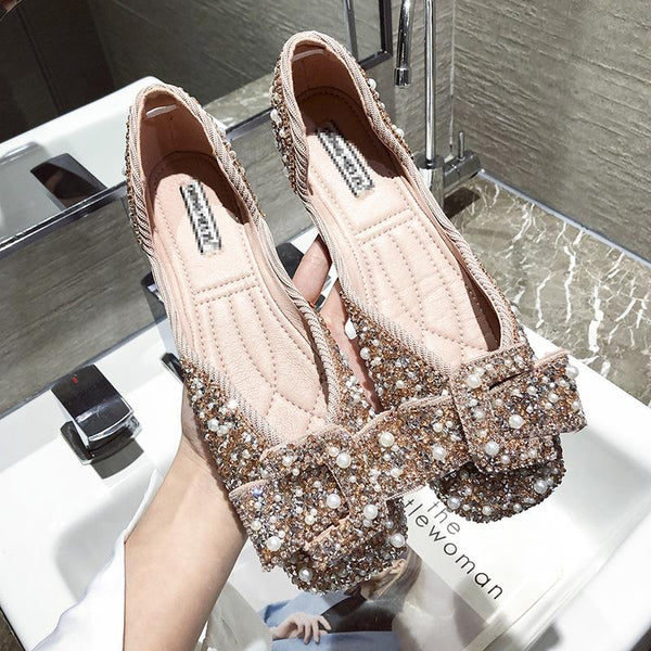 Crystals Pearl Butterfly-knot Women Flats【50%OFF】