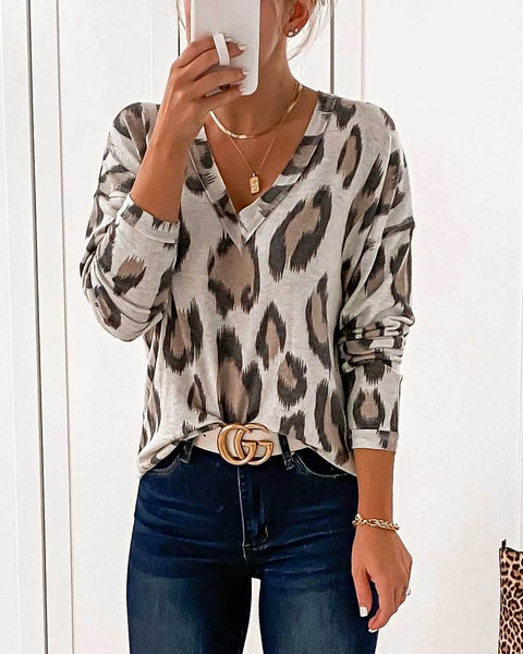 LEOPARD PRINT V NECK TOP (6 COLORS)